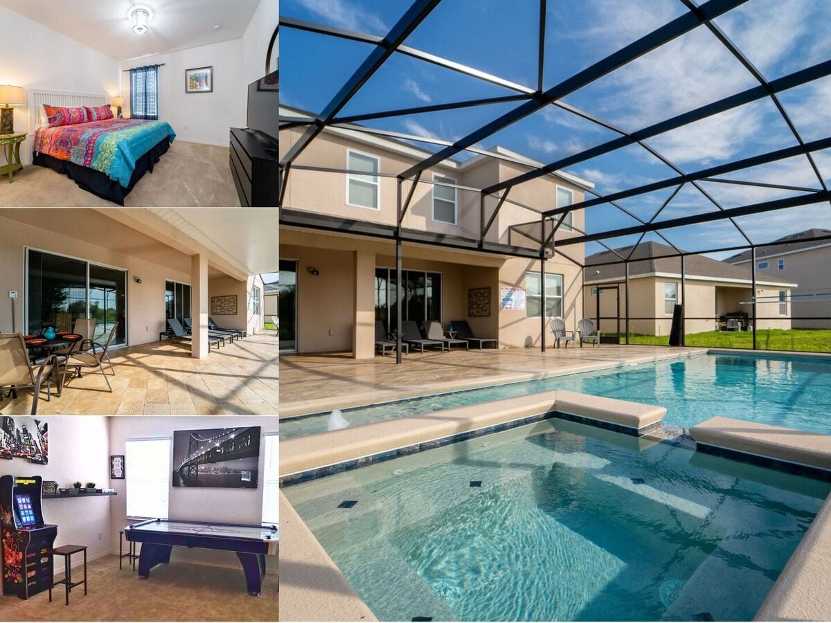 Vacation rental near Disney managed by Orlando rent a villa with a screened in private pool and spa.