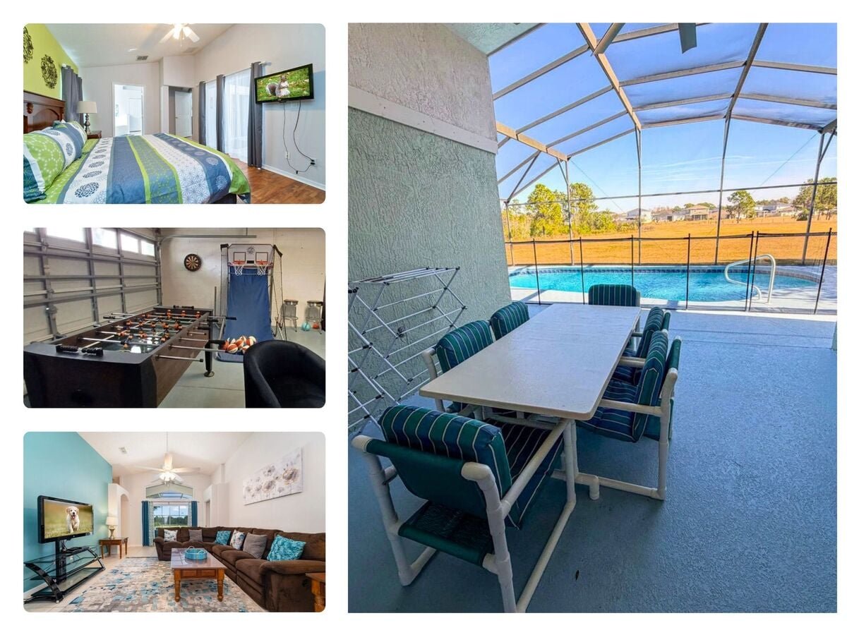 Vacation rental near Disney managed by Orlando rent a villa with a screened in private pool and games room.