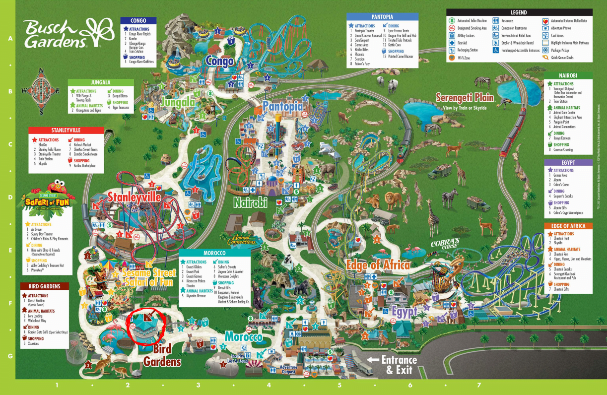 Map of Busch Gardens, Tampa