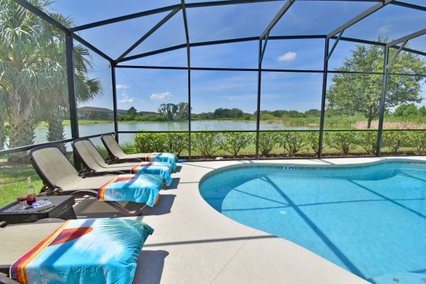 Pool area in vacation rental.