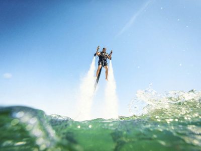 Man enjoying water jet pack in clearwater.