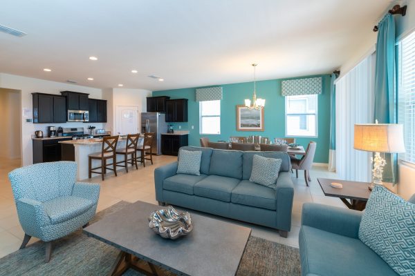 Vacation rental living area located in Solterra Resort.