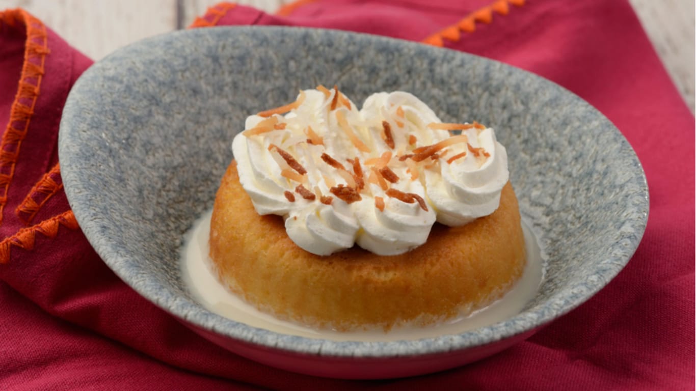 A serving of the Coconut Tres Leches cake from La Isla Fresca