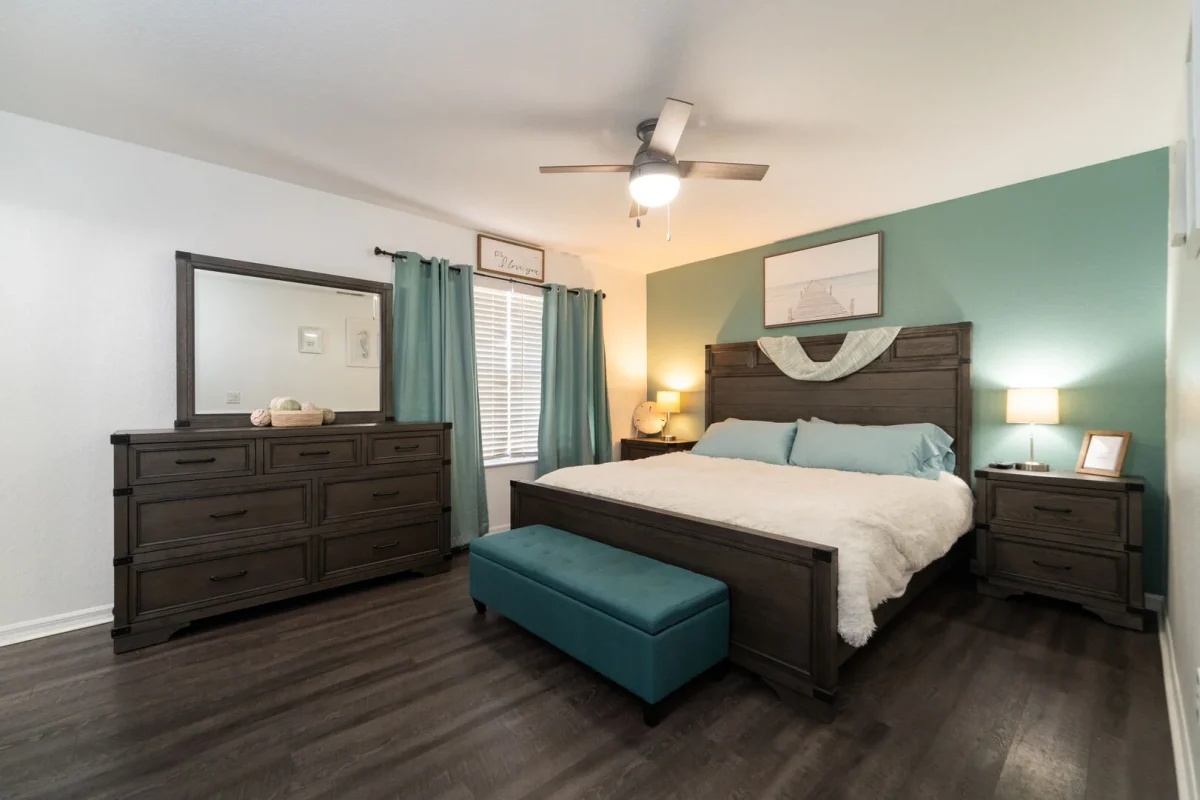 Master bedroom in one of our Orlando house rentals.