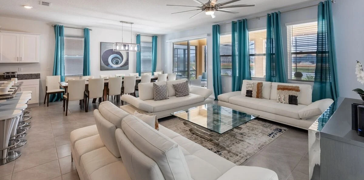 Living area inside a vacation rental we manage.