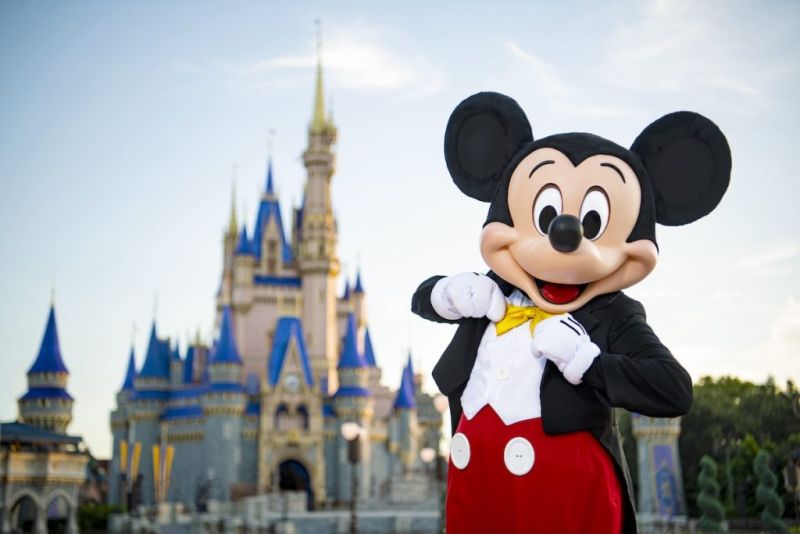 Mickey Mouse in front of Cinderella's castle in Magic Kingdom