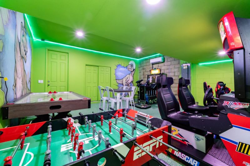 Themed games room inside rental near Disney