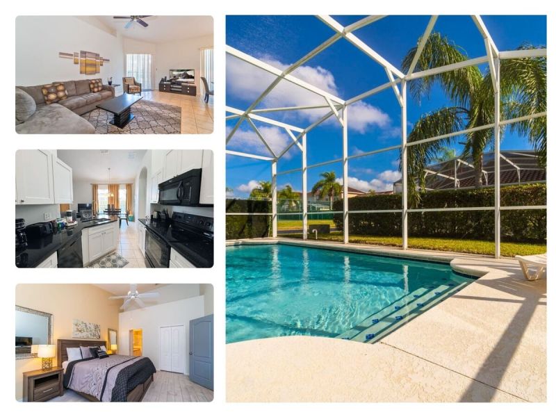 Collage of a vacation rental near Disney managed by Orlando rent a villa 