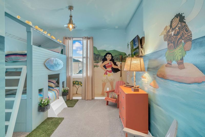 Moana themed bedroom inside a rental near Disney 
