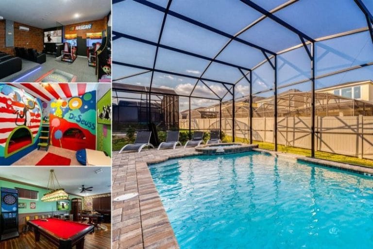 Collage of a rental near Disney managed by Eagle Management with a screened in private pool and spa.