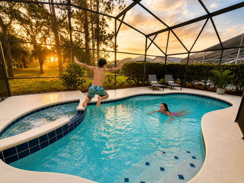 Kids enjoying a private pool