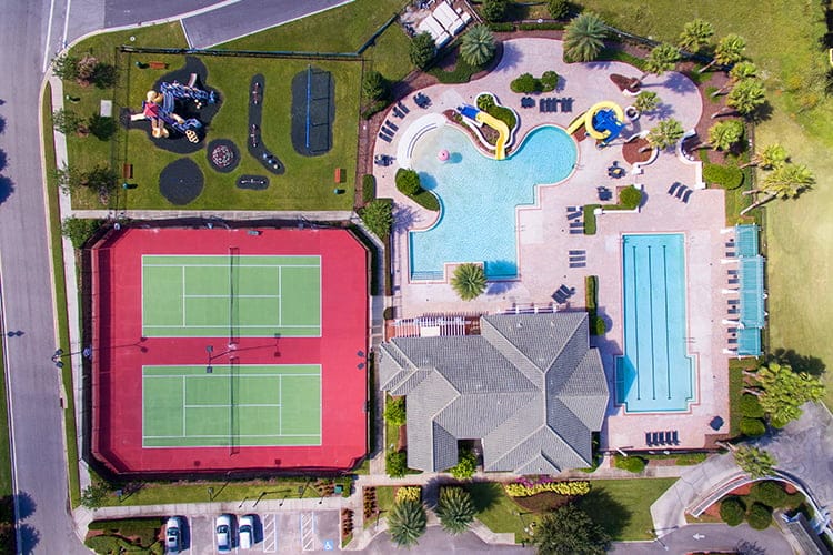Providence Resort Drone Shot of Clubhouse and Amenities